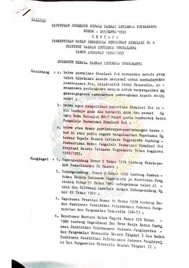 Surat Keputusan Gubernur Kepala Daerah Istimewa Yogyakarta Nomor: 255/KPTS/1992 tentang Pembentuk...