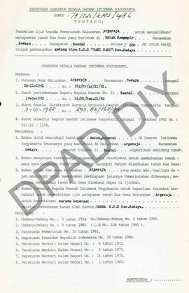 Surat Keputusan Gubernur DIY No. 79/Id2/KPTS/1986 tentang pemberian ijin kepada Pemerintah Kalura...
