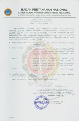 Surat Perintah Tugas Nomor 030/1265/BPN/1997 dari Pelaksana Tugas a.n Kepala Bagian Tata Usaha Ka...