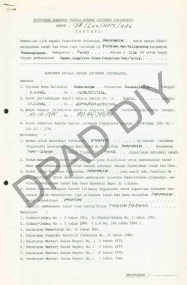 Surat Keputusan Gubernur DIY No. 98/Id2/KPTS/1986 tentang pemberian ijin kepada Pemerintah Kalura...
