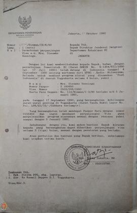 Surat dari Direktur Pembinaan Kewartawanan Departemen Penerangan Republik Indonesia kepada Direkt...