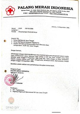 Surat No.5474/UP/XI/2006 perpanjangan kontrak para pengemudi dalam rangka tugas kemanusiaan pasca...