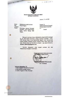 Surat Badan Pengawas Pemilihan Umum Republik Indonesia No 890/Bawaslu/Set/VII/2009 tentang Permin...