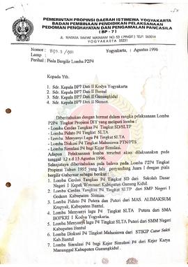 Surat dari Kepala BP-7 Pemerintah Provinsi Daerah Istimewa Yogyakarta kepada BP-7 Daerah Tingkat ...