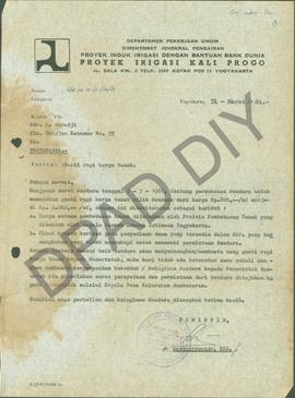 Surat dari Pemimpin Proyek Irigasi Kali Progo kepada A. Suradji Jln Brigjen Katamso No. 55 Yogyak...