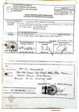 Surat otoritasi/bukti pembayaran untuk pembayaran peridiem relawan bidang rekovery Kulonprogo den...