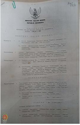 Surat dari Mendagri kepada Gubernur DIY tentang keputusan Mendagri No. 128.34-885 tentang Tunjang...
