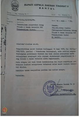 Surat Bupati KDH TK II Bantul kepada ketua panitia pembangunan perluasan gedung Klinik dan Rumah ...