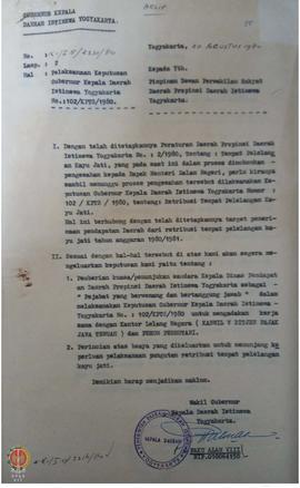 Surat dari Gubernur DIY kepada DPRD DIY tentang pelaksanaan     keputusan Gubernur DIY No. 102/KP...