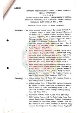 Surat Keputusan Gubernur Kepala Daerah Istimewa Yogyakarta Nomor: 17/KPTS/1994 tentang Pembentuka...