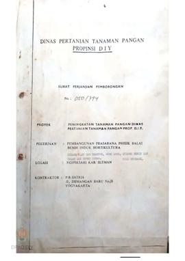 Surat Perjanjian Pemborongan  nomor 050/794 antara Pimpinan Proyek Peningkatan Tanaman Pangan Din...