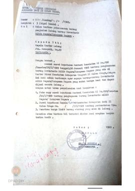 Pelelangan barang inventaris milik Negara atau kekayaan Negara No. 0361/ Kandep/ TU/ III/ 1989 mi...