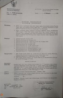 Bendel Kutipan Surat Keputusan Menteri Penerangan Republik Indonesia Nomor : 67/ SK-JP/BK/1989 me...