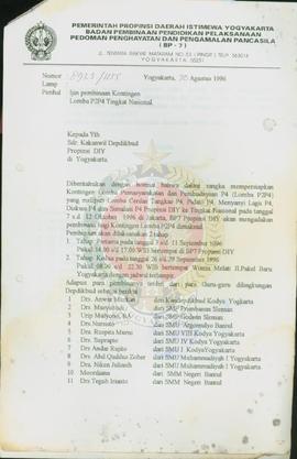 Surat dari Kepala BP-7 Pemerintah Provinsi Daerah Istimewa Yogyakarta kepada Kepala Dinas Pendidi...