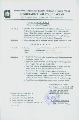 Surat Perintah dari Bupati Kepala Daerah Tingkat II Kulon Progo kepada Drs.Sasmitohadi (Kepala De...
