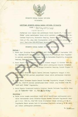 Surat Keputusan Gubernur Kepala DIY No. 47/Idz/KPTS/1987 tentang pemberian ijin lokasi dan pembeb...