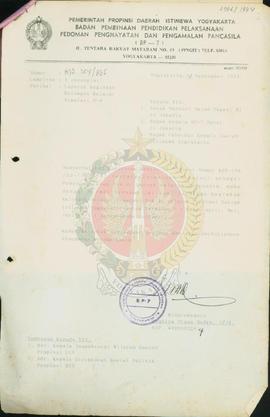 Berkas surat mengenai laporan Kelompok Belajar Simulasi P-4 Triwulan I dan II BP-7 Provinsi Daera...