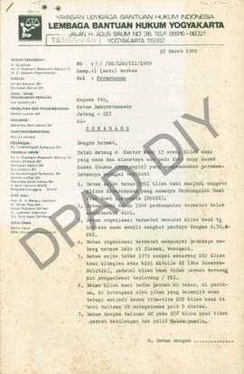 Surat dari LBH Yogyakarta kepada Ketua Bakorstarda Jateng - DIY tentang permohonan pemberian penj...