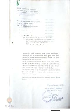 Surat permohonan bantuan dan penjelasan tentang keadaan status tanah atau bangunan Kantor Departe...