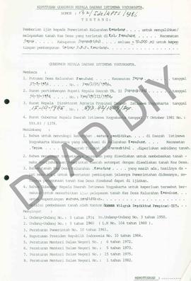 Surat Keputusan Gubernur DIY No. 132/Id2/KPTS/1986 tentang pemberian ijin kepada Pemerintah Kalur...