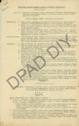 Surat Keputusan Kepala Daerah  DIY No. 235/1973 tanggal 20 Juni 1973 tentang pemberian insentif d...