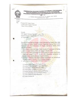 Surat dari Kepala BP-7 Pemerintah Provinsi Daerah Istimewa Yogyakarta kepada Gubernur Kepala Daer...