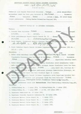 Surat Keputusan Gubernur Kepala DIY No. 148/Idz/KPTS/1986 tentang pemberian ijin kepada Pemerinta...