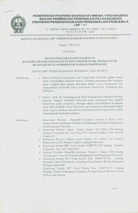 Surat Keputusan Kepala Badan Pembina Pendidikan Pelaksanaan Pedoman Penghayatan dan Pengamalan Pa...