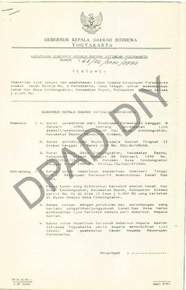 Surat Keputusan Gubernur Kepala Daerah Istimewa Yogyakarta No. 63/IZ/KPTS/1990 tanggal 5 Oktober ...