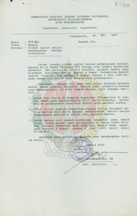 Berkas usulan penghapusan barang inventaris milik Pemerintah Provinsi Daerah Istimewa Yogyakarta ...