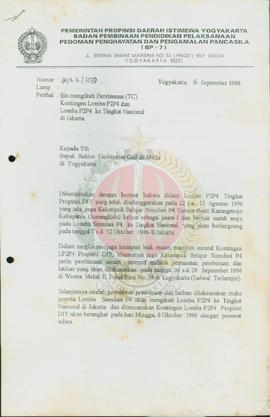 Surat dari Kepala BP-7 Pemerintah Provinsi Daerah Istimewa Yogyakarta kepada Rektor Universitas G...