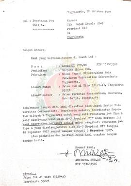 Surat dari Saudara Annisrul Nur, SH kepada Kepala BP-7 Daerah Istimewa Yogyakarta perihal keikuts...