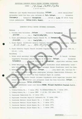 Surat Keputusan Gubernur DIY No. 73/Id2/KPTS/1986 tentang pemberian ijin kepada Pemerintah Kalura...