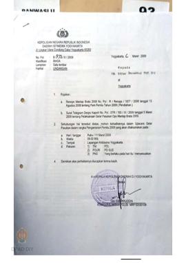 Undangan dari Kepolisian Negara RI untuk Ketua  Panwaslu Propinsi DIY perihal pelaksanaan gelar p...