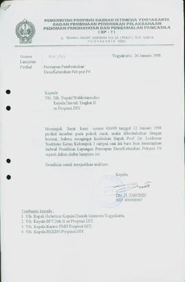 Berkas surat perihal persiapan dan pelaksanaan pembentukan desa/kelurahan pelopor P-4 Provinsi Da...