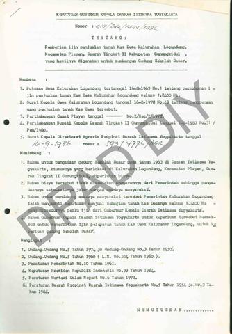 Surat Keputusan Gubernur Kepala DIY No.219/Id2/KPTS/1986 Tentang ...