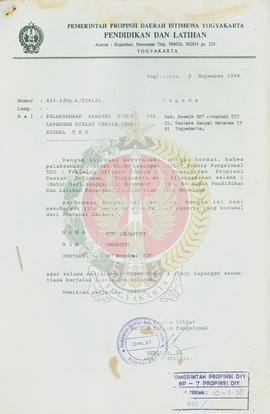 Berkas surat penugasan Siti Yuliastuti dengan jabatan Staf Seksi Pendidikan dan Penataran BP-7 Pr...