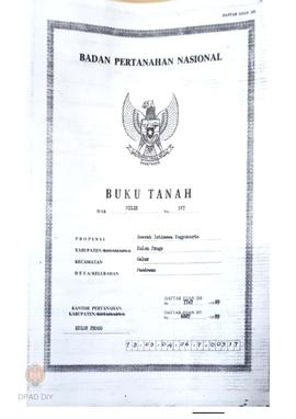 Buku Hak Milik tanah No. 317 atas nama KGPAA Pakualam VIII di Kecamatan Galur Desa Pandowan.