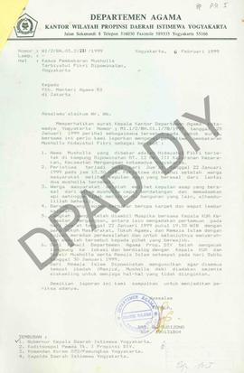 Surat dari Kepala  Departemen Agama, Drs. H. Sudiyono kepada Menteri Agama RI tentang kasus pemba...