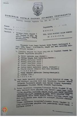 Surat Wakil Gubernur Kepala Daerah DIY no. 512/II/97 kepada     Mendagri tentang ikhtisar Perda T...