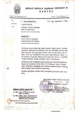 Surat dari Bupati Kepala Daerah Tingkat II Bantul No. 10145/ Pem.01/ 2937/ 1982 tanggal 30 Septem...