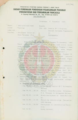 Surat dari Kepala BP-7 Provinsi Daerah Tingkat I Jawa Timur kepada Kepala BP-7 Provinsi Daerah Is...