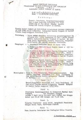 Surat Keputusan BP-7 Kabupaten Daerah Tingkat II Bantul Nomer 15/KPTS/BP-7/BT/1982 tentang Pesert...