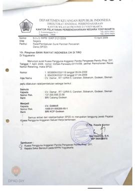 Surat dari Departemen Keuangan RI kepada Pimpinan BRI Cik Di Tiro tentang ralat/pembetulan Surat ...