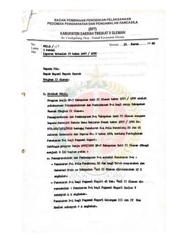 Surat dari Kepala BP-7 Kabupaten Daerah Tingkat II Sleman kepada Bupati Kepala Daerah Tingkat II ...