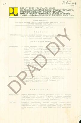 Surat Keputusan Pemimpin Bagian Proyek Rehabilitasi Jaringan Irigasi No. 04/KPTS/DIY.02/1995 tent...
