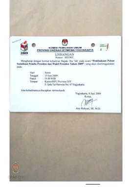 Undangan dari Komisi Pemilihan Umum Provinsi DIY untuk Pembukaan Pekan Sosialisasi Pemilu  Presid...