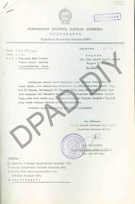Surat dari Sekwilda Propinsi DIY, Drs. Suprstowo kepada Bupati Sleman tentang pengaduan dari Sdr....