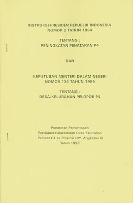 Instruksi Presiden Republik Indonesia Nomer 2 tahun 1994 tentang Peningkatan Penataran P-4 dan Ke...