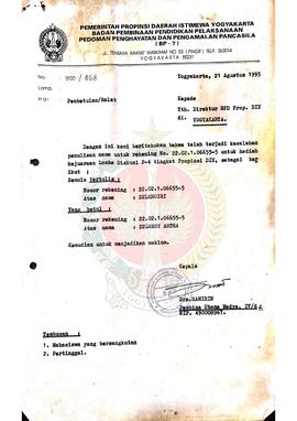 Surat dari Kepala BP-7 Provinsi Daerah Istimewa Yogyakarta kepada Direktur Bank Pembangunan Daera...